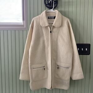 VTG J Percy Marvin Richards Women's Coat Wool Collar Pockets Zip-Up Cream Large